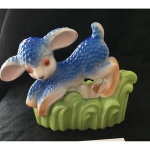 Blue‎ lamb ceramic planter blue, vintage gift, kitsch
